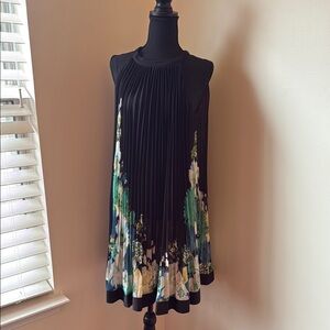 ECI Black and Floral Pleated Dress